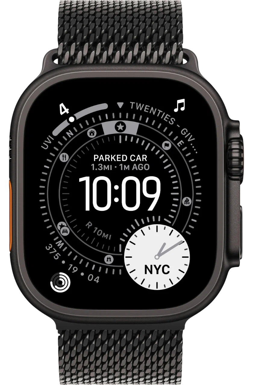 Apple Watch Ultra 3 49mm Black Titanium Case, Milanese Loop (Black Titanium) M