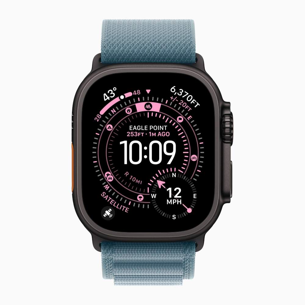 Apple Watch Ultra 3 49mm Black Titanium Case, Alpine Loop (Light Blue)