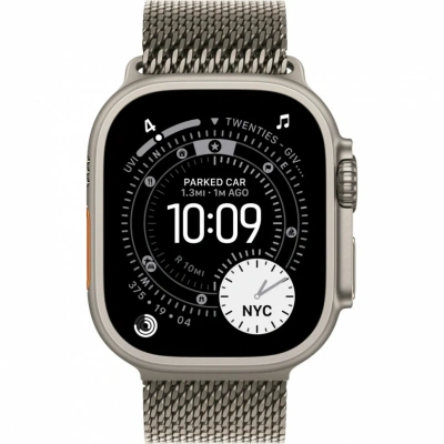Apple Watch Ultra 3 49mm Natural Titanium Case, Milanese Loop (Natural Titanium) M