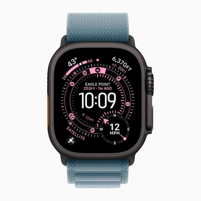 Apple Watch Ultra 3 49mm Black Titanium Case, Alpine Loop (Light Blue)