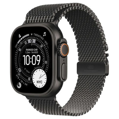 Apple Watch Ultra 3 49mm Black Titanium Case, Milanese Loop (Black Titanium) M